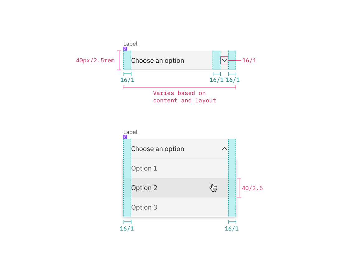 Structure and spacing for a closed dropdown